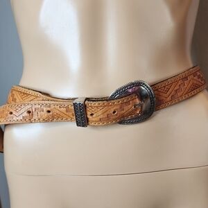 Ribco USA Brown Leather embossed western belt.  Size 36.